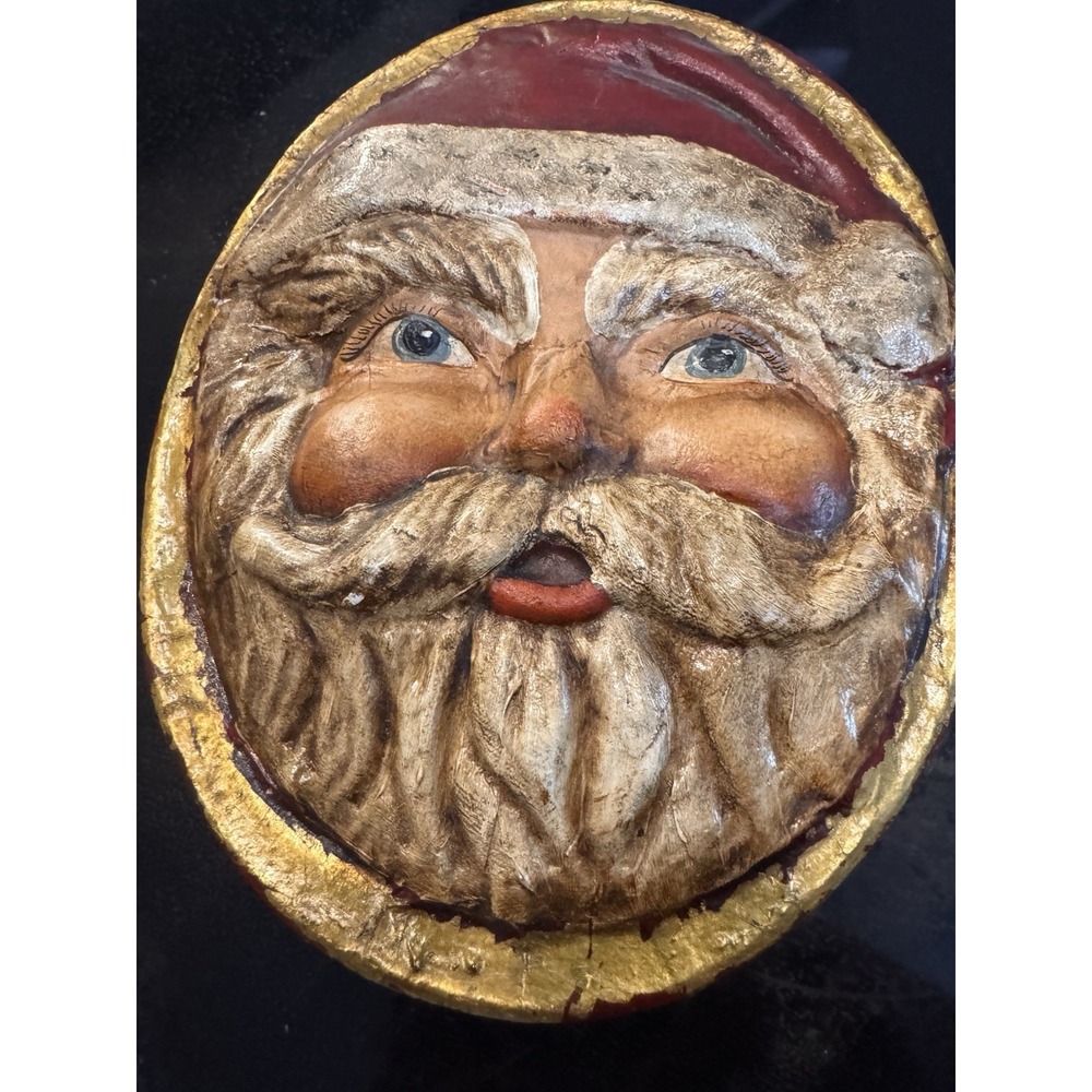 Kurt Adler Santa Claus Paper Mâché Box Storage Decorative Oval Vintage 3D